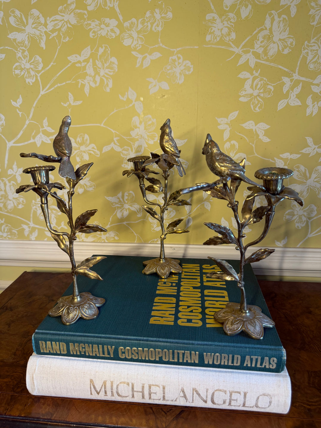 Brass Bird & Floral Candlesticks (Priced individually)