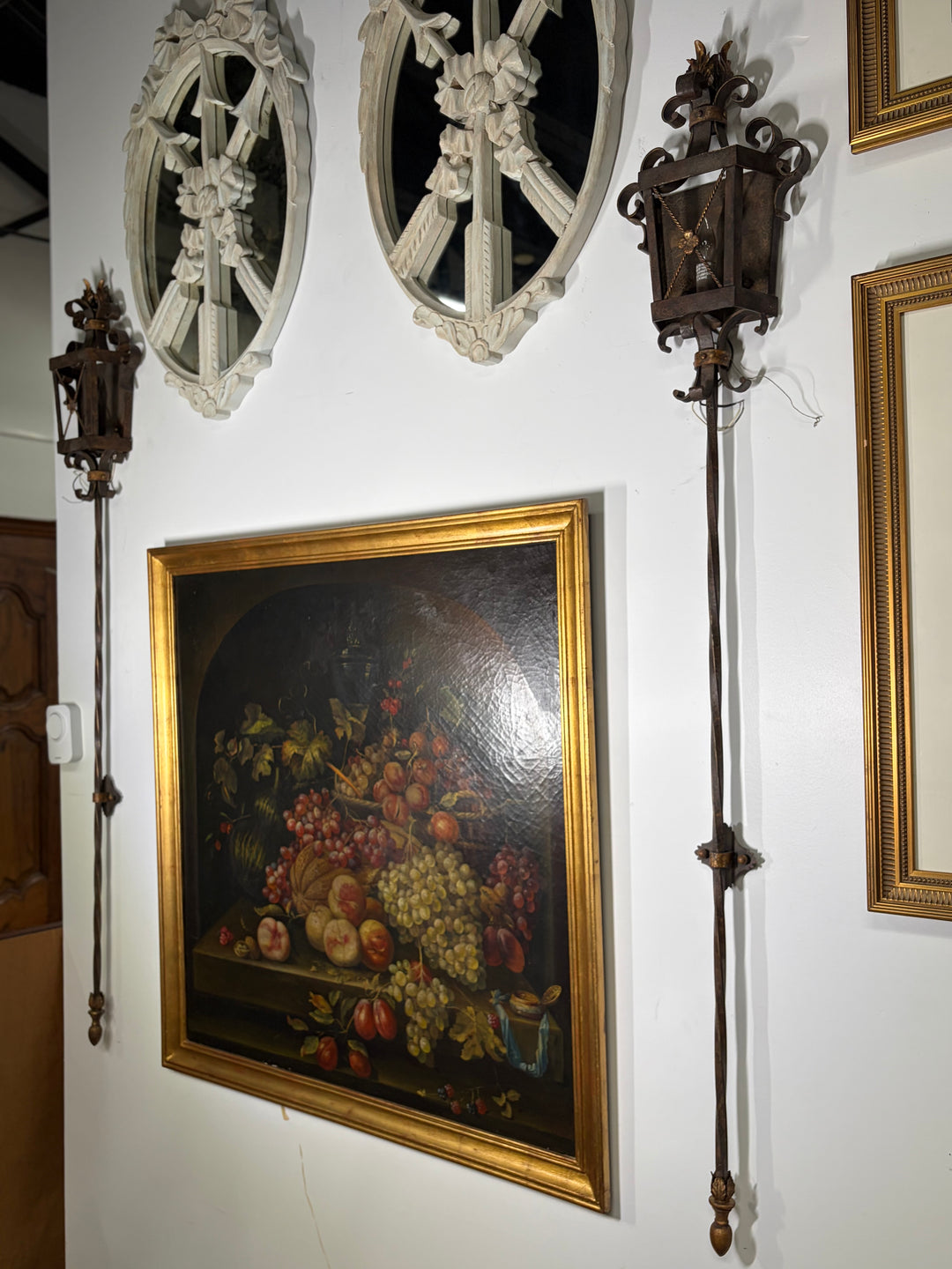 Pair of Tall Wrought Iron Floor Torchère Lanterns