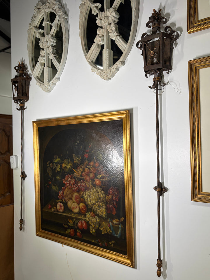 Pair of Tall Wrought Iron Floor Torchère Lanterns