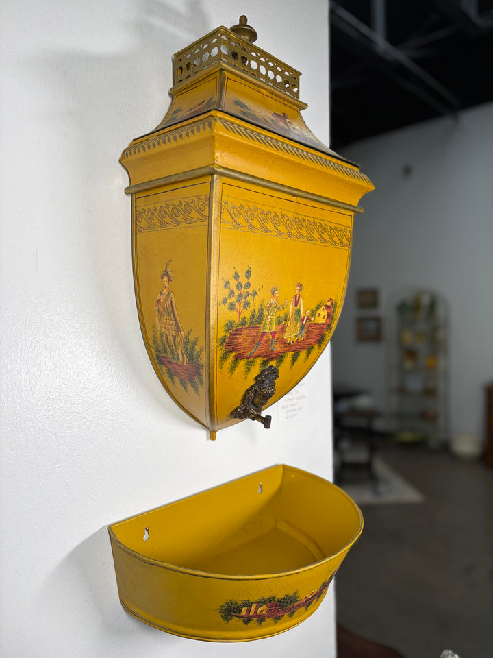 Yellow Toleware Painted Tin Wall Fountain
