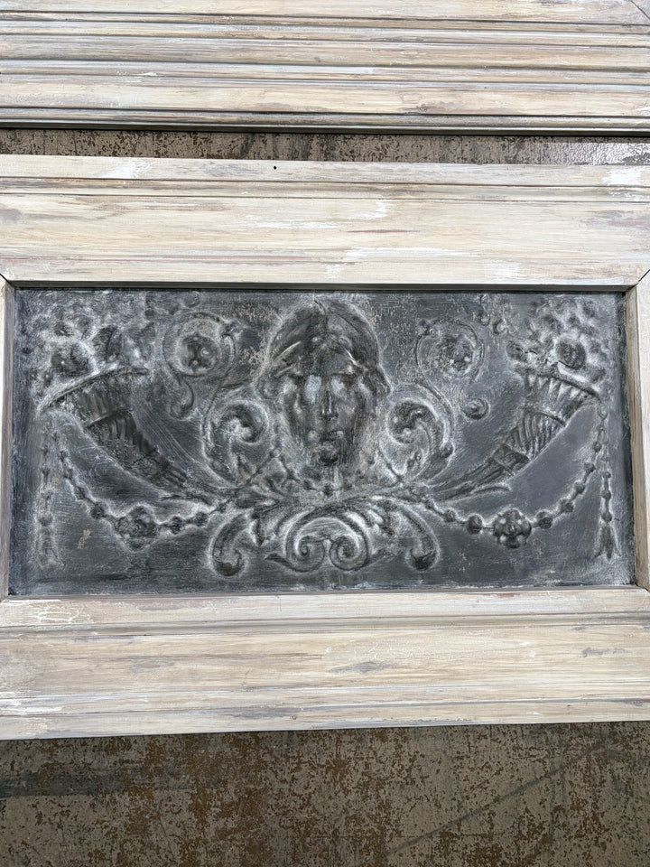 Set of Three Framed Embossed Metal Panels with Classical Face Motif