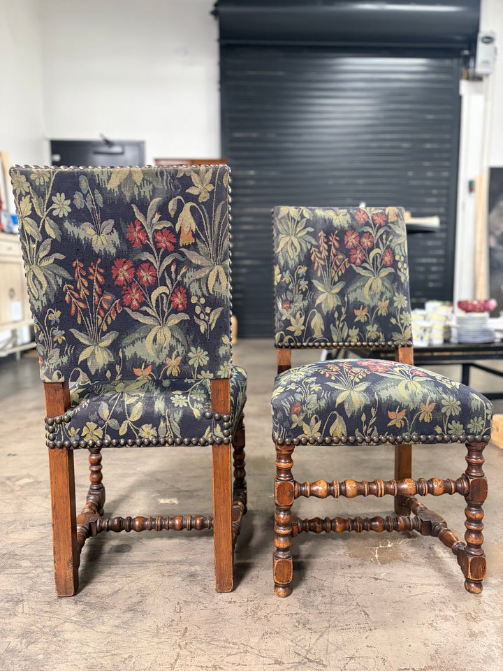 Pair of Barley Twist Dining Chairs with Tapestry Upholstery