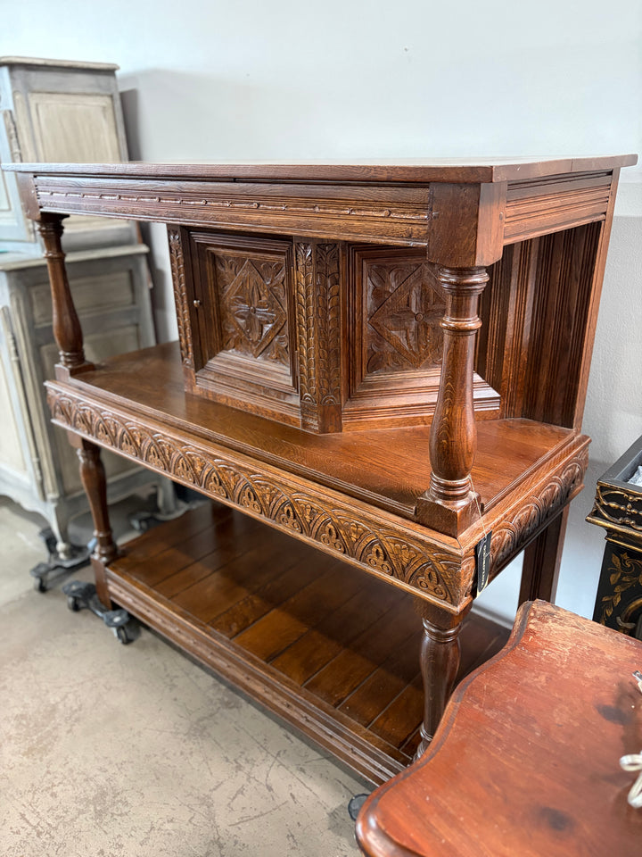 Taylor & Co England Carved Oak Gothic-Style Sideboard/Buffet