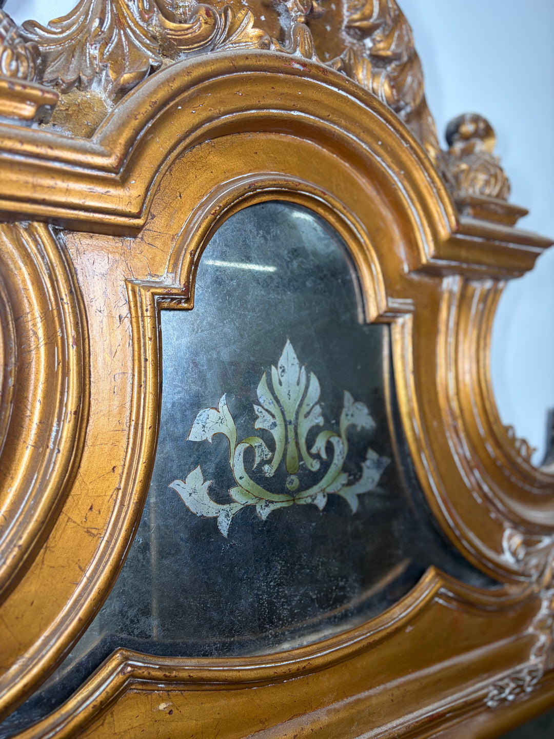 Large Gilt-Framed Wall Mirror with Carved Pediment