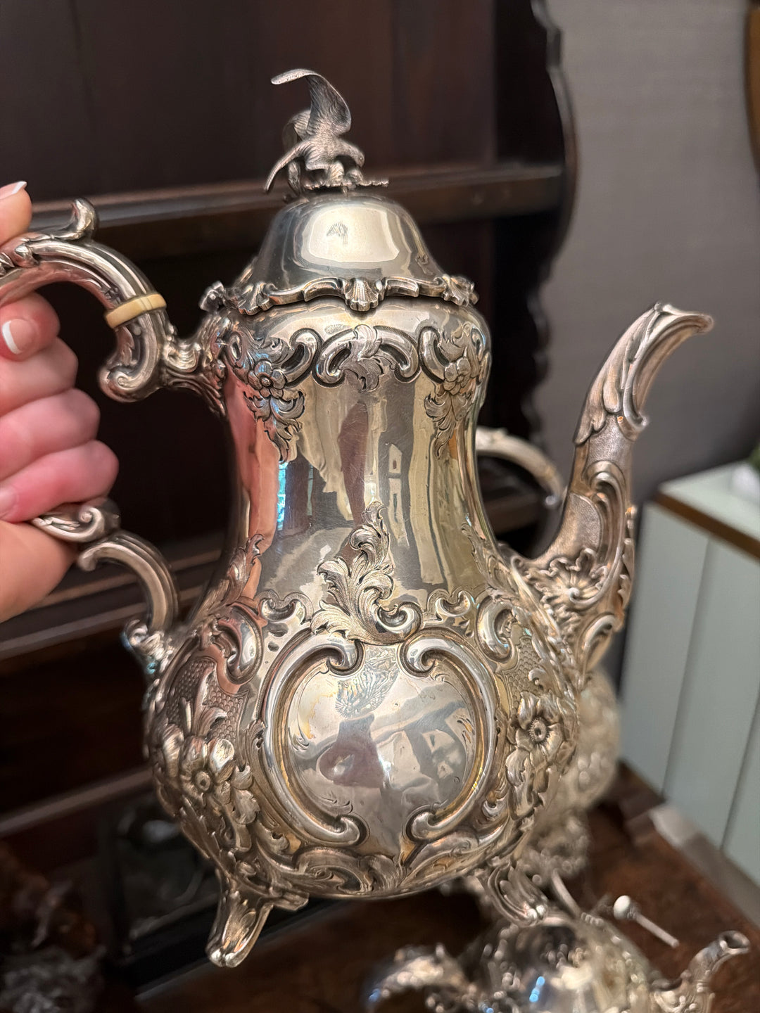 English Victorian Sterling Silver Tea & Coffee Service, Louis XV Pattern