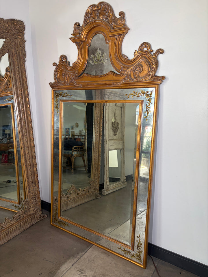 Large Gilt-Framed Wall Mirror with Carved Pediment