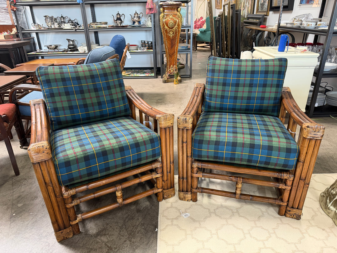 Set of 2 Vintage Bamboo and Rattan Chairs