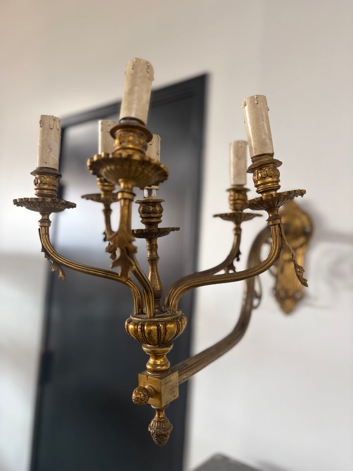 Ornate Gilt Brass Wall Sconces
