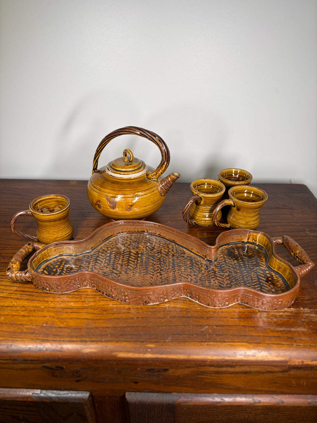 Handmade Studio Pottery Tea Set with Tray