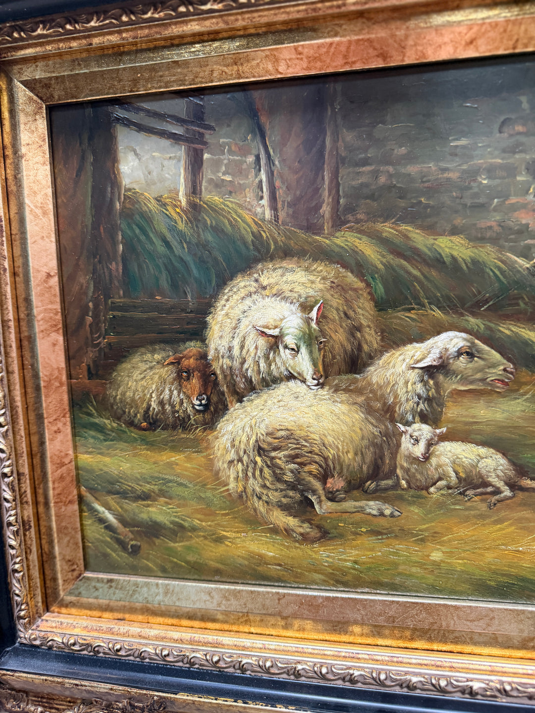 Sheep & Chickens Original Oil Painting