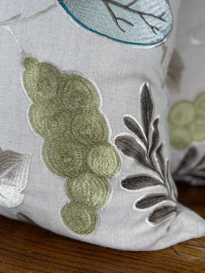 Pair of Embroidered Botanical Throw Pillows