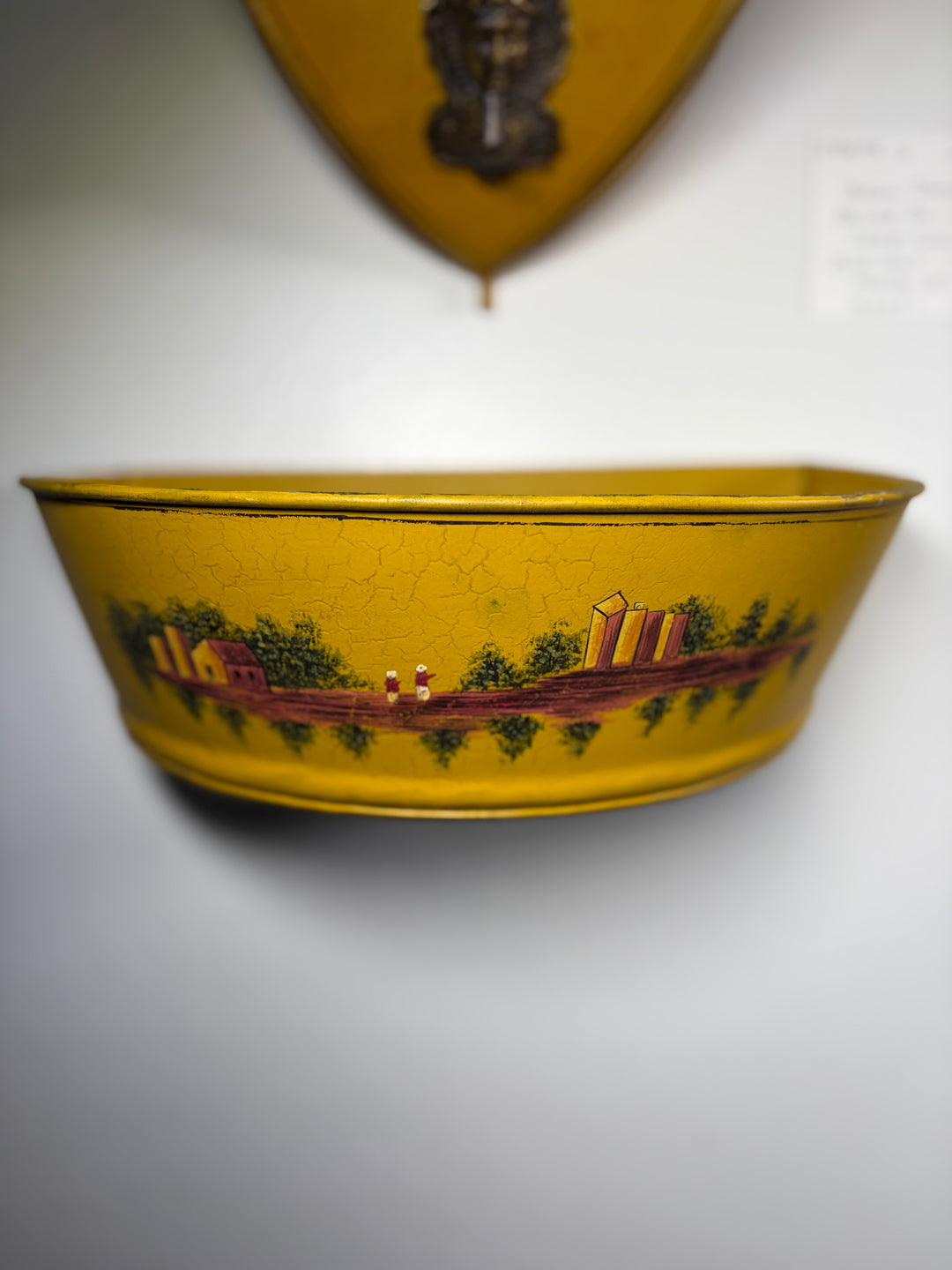 Yellow Toleware Painted Tin Wall Fountain