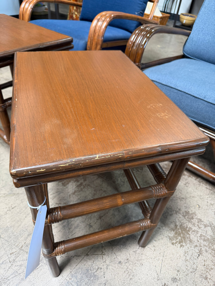 Set of 2 Vintage Rattan and Bamboo Tables
