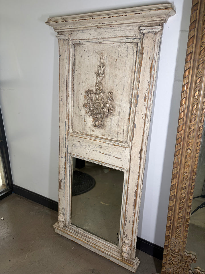 French-Style Trumeau Mirror with Carved Floral Appliqué