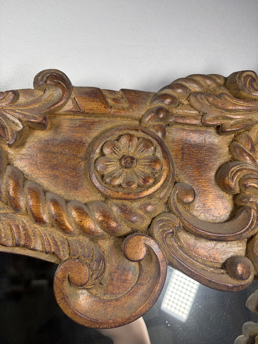 Large Ornately Carved Wood Wall Mirror