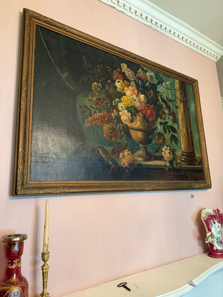 Antique Floral on Wood Painting