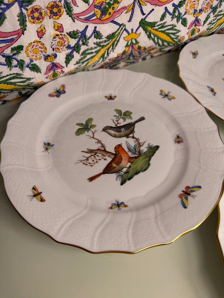 Set of Four Herend Rothschild Bird Dinner Plates