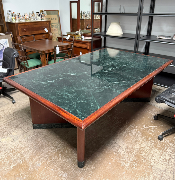 Verde Marble Table Encased in Mahogany Wood