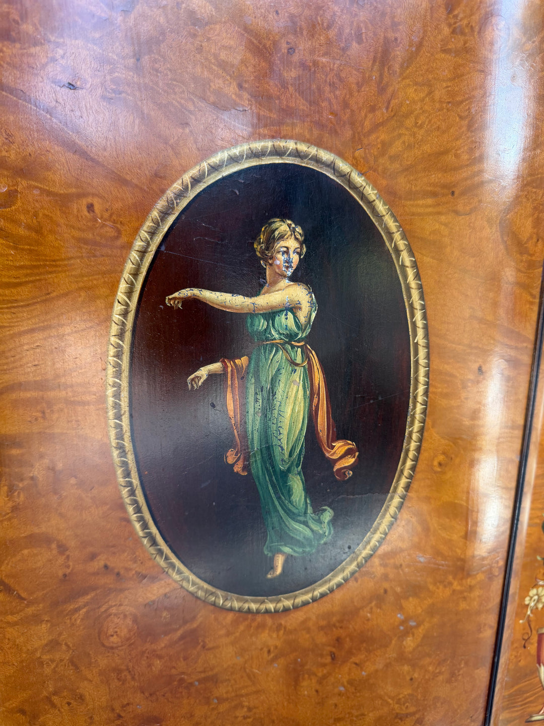 19th Century Hand-Painted Satin Wood Antique Satinwood Cabinet