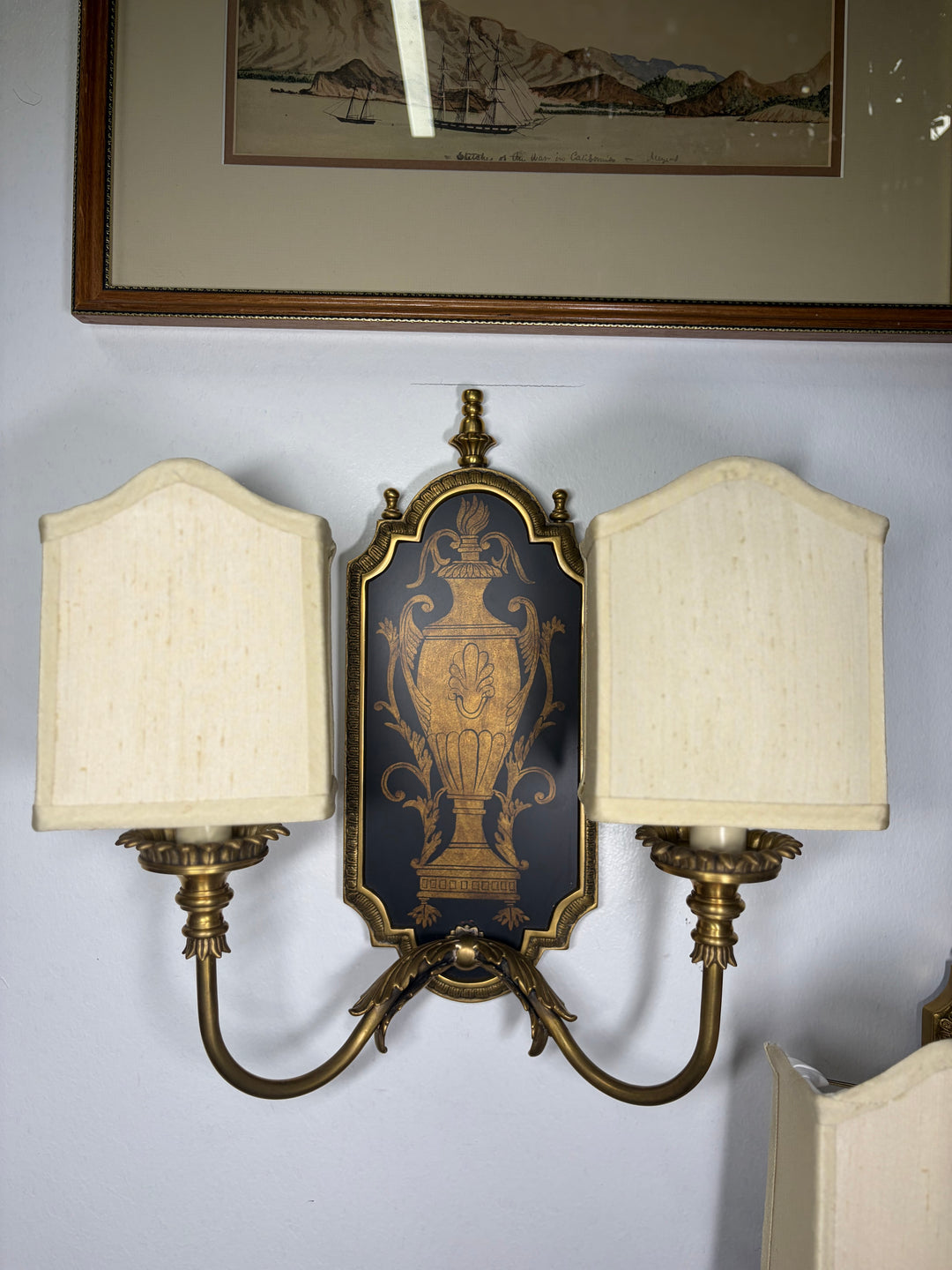 Pair of Antiqued Brass Two-Light Wall Sconces in Original Box