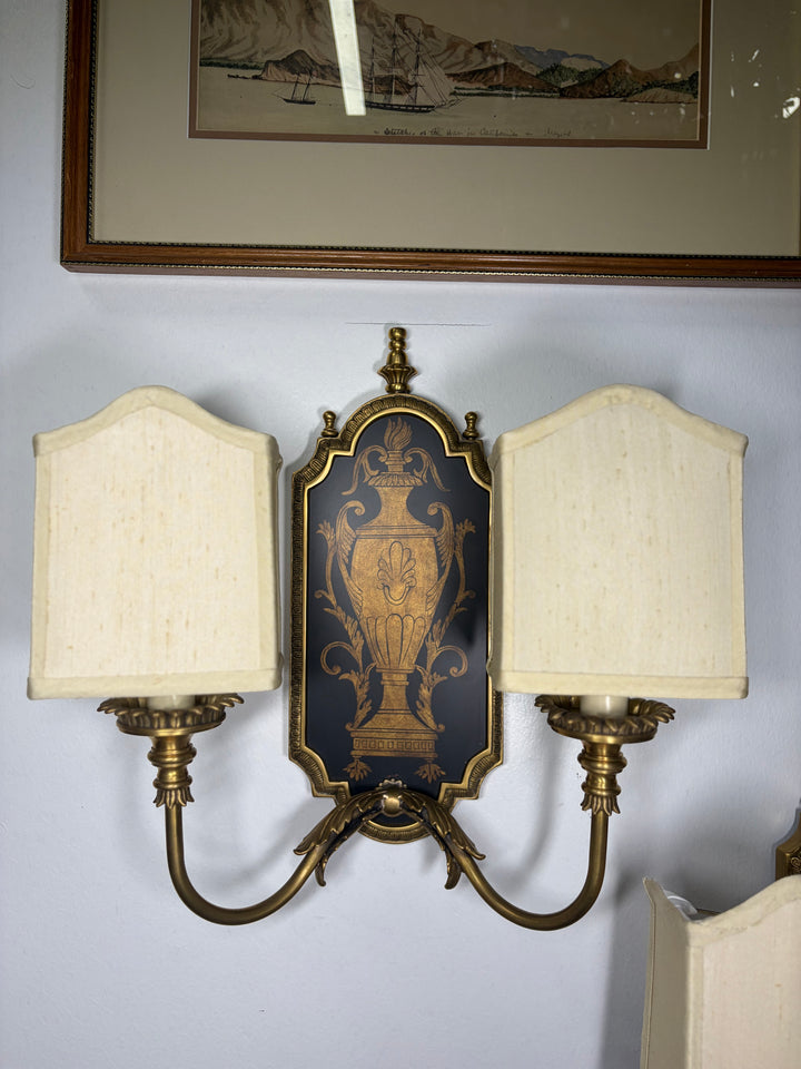 Pair of Antiqued Brass Two-Light Wall Sconces in Original Box