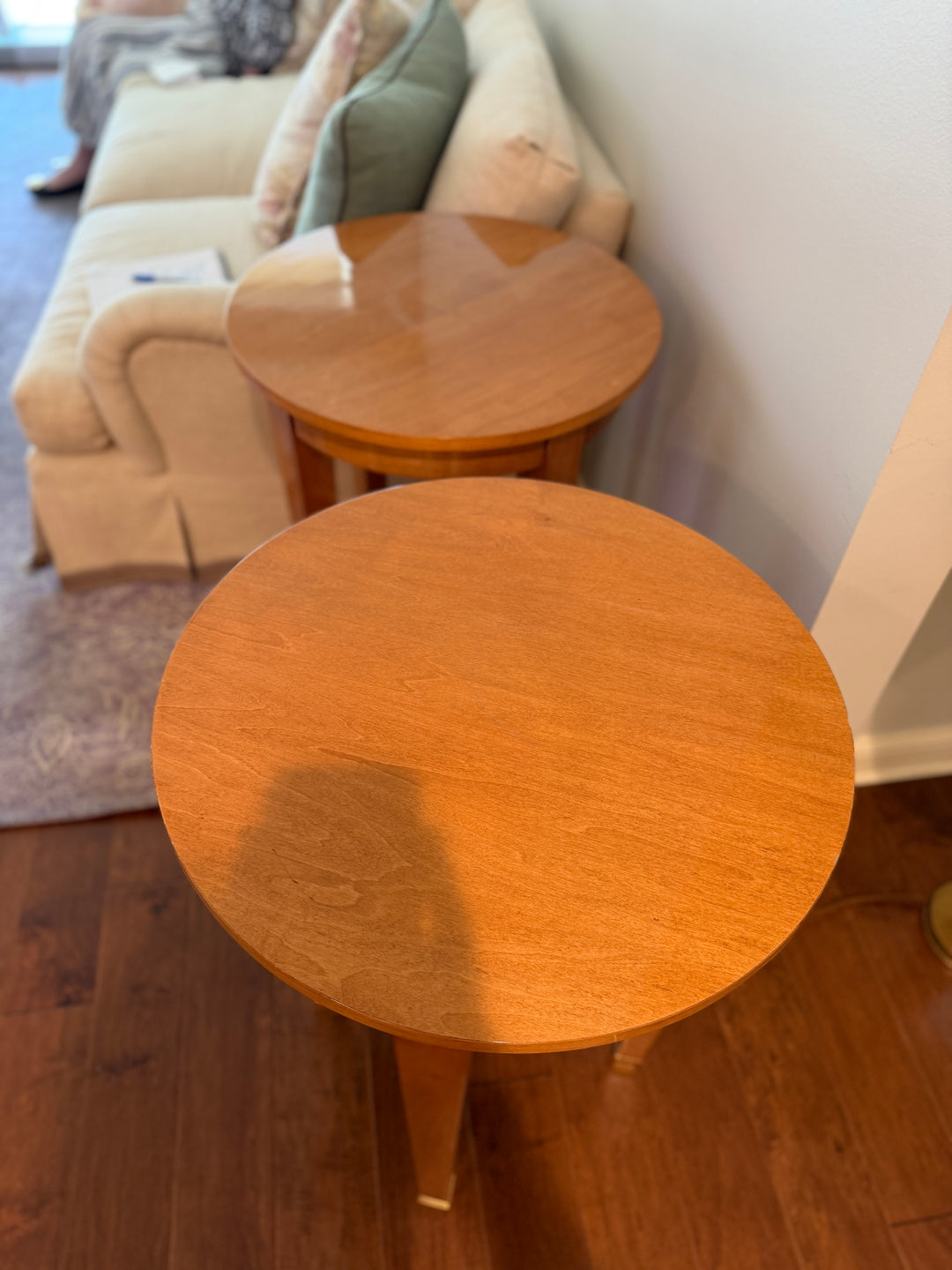 Pair of Round Cherrywood Side Tables