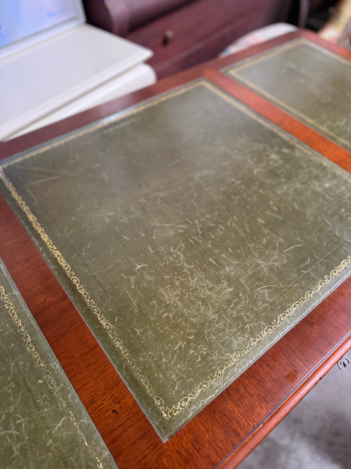 Green Leather Top Desk with Drawers with Key