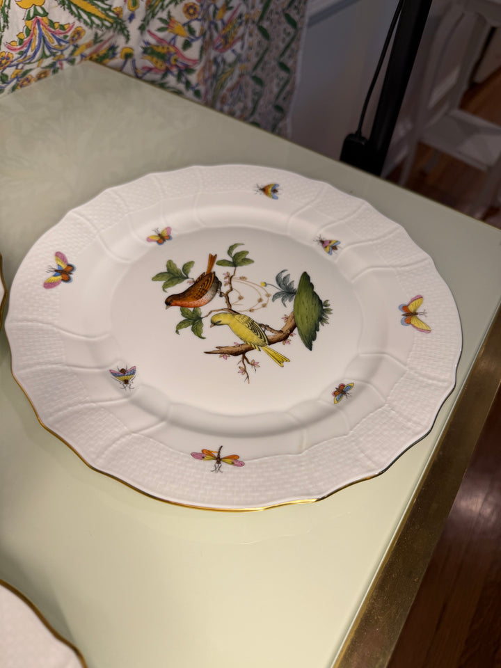 Set of Four Herend Rothschild Bird Dinner Plates