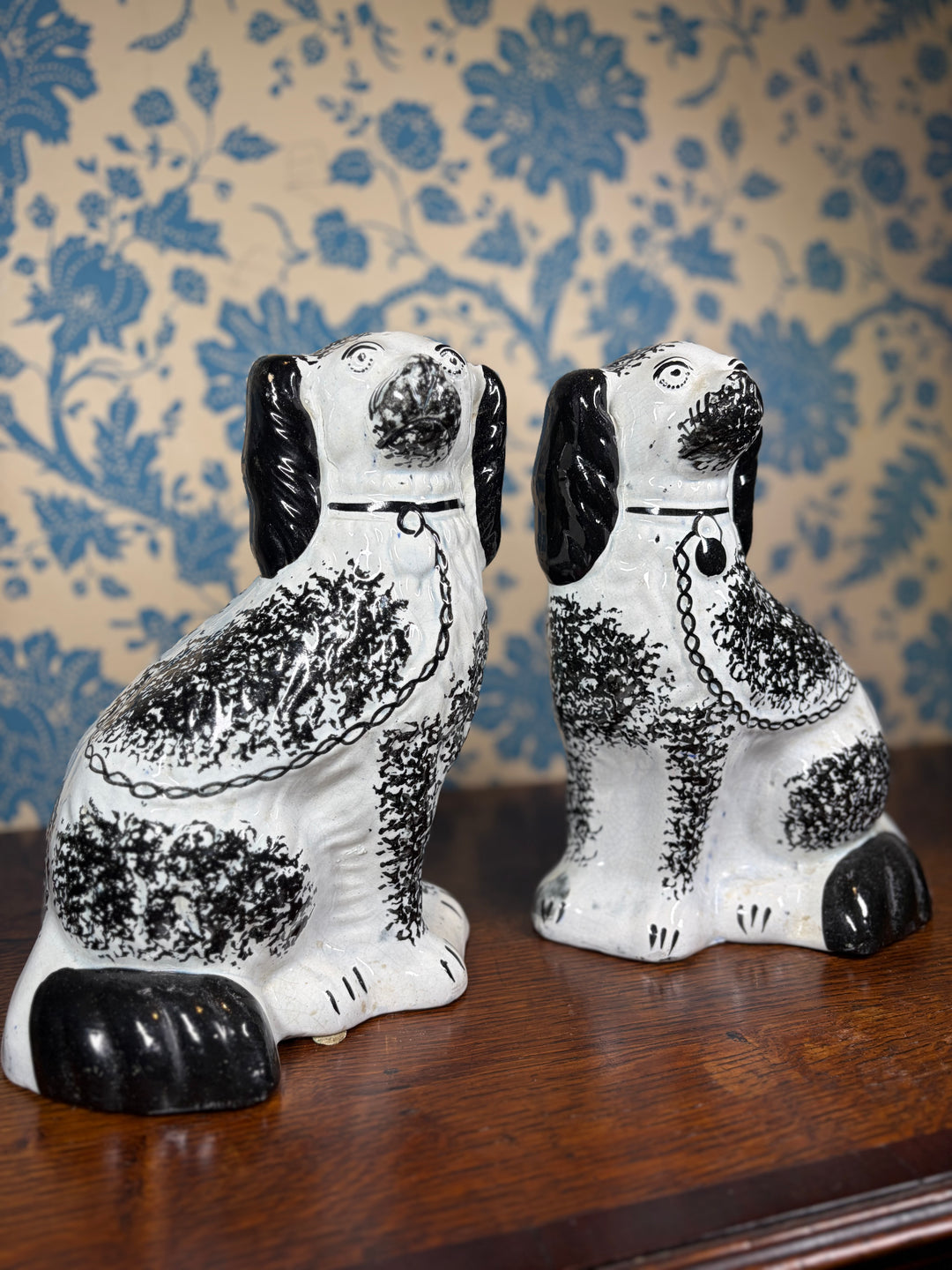 Pair of Antique Black and White Staffordshire Dogs