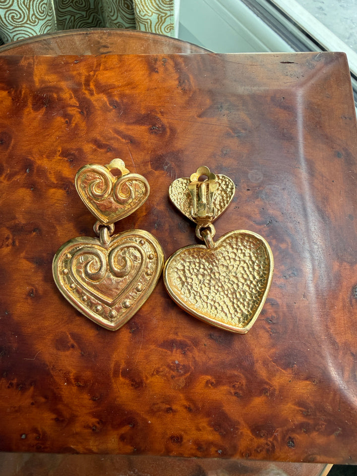 Vintage Costume Jewelry Heart Earrings from Paris Flea Market