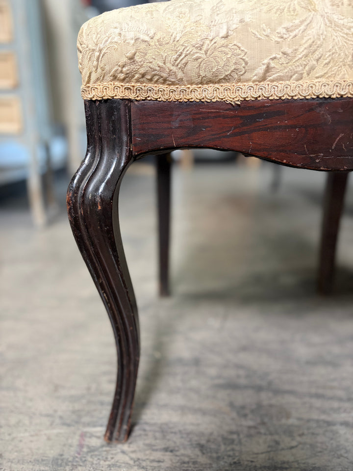 Ebonized Baroque-Style Carved Side Chair with Cream Damask Seat