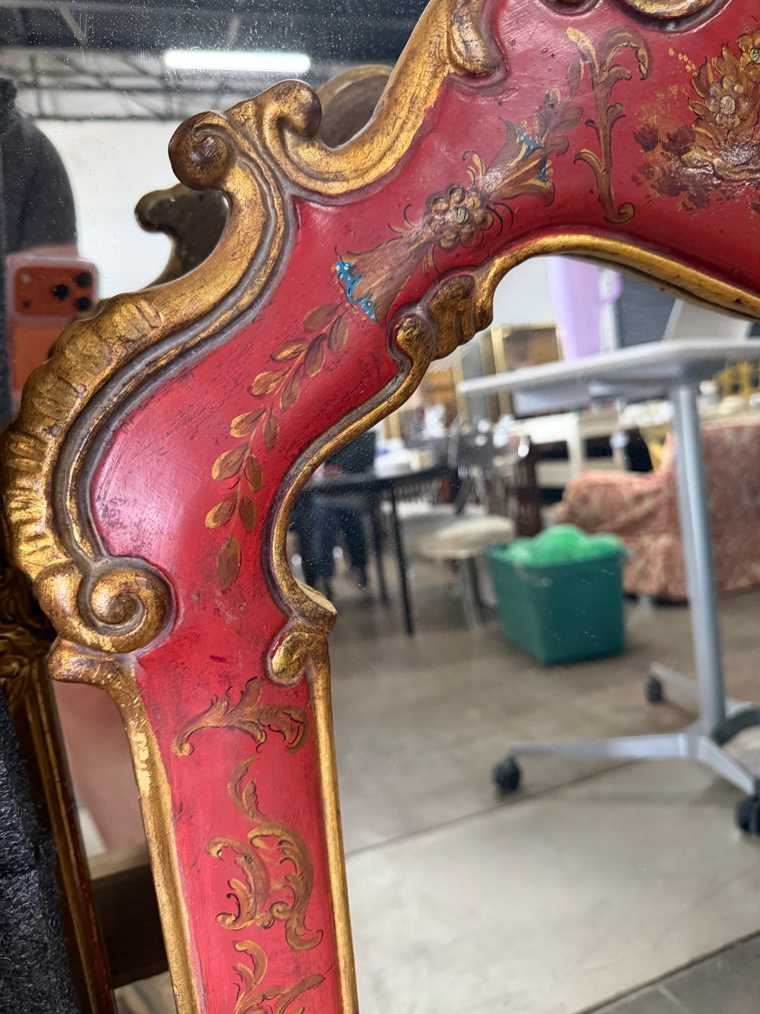 20th Century Hand Carved Gilt and Red Painted Mirror
