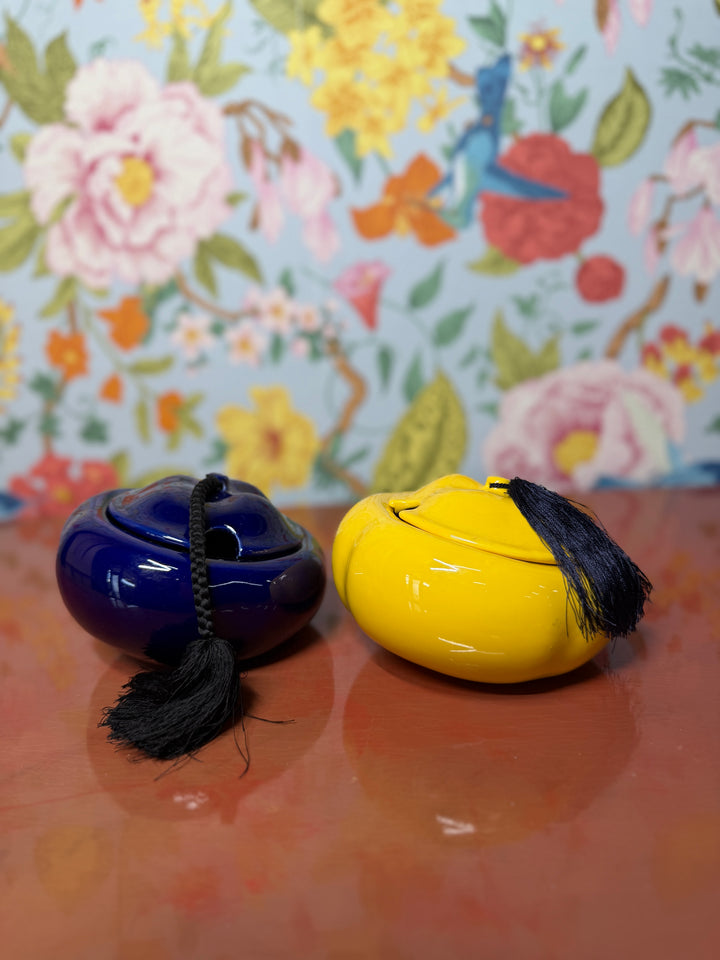 Vintage Elsa Peretti for Tiffany Blue and Yellow Jars with Tassels