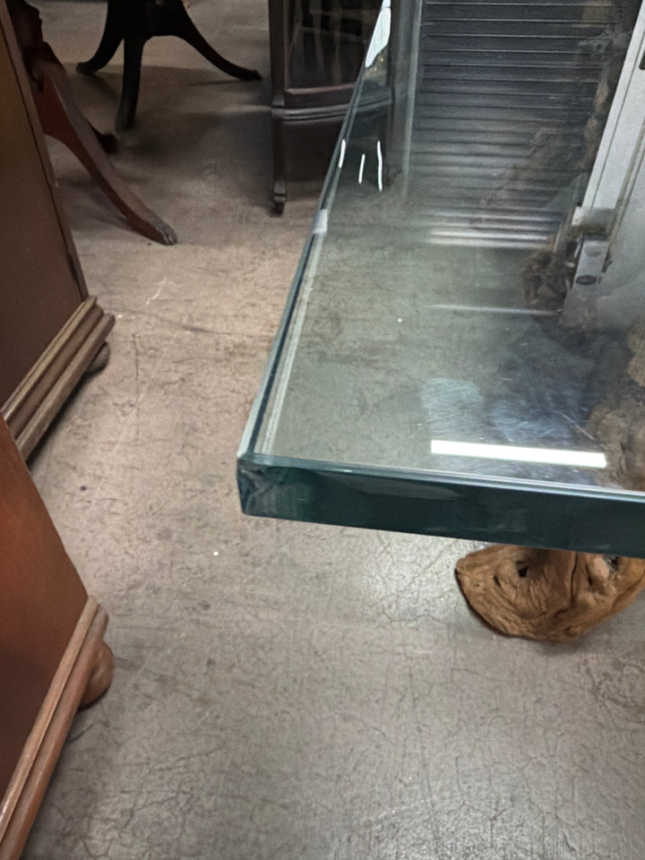 Vintage Glass-Topped Driftwood Coffee Table