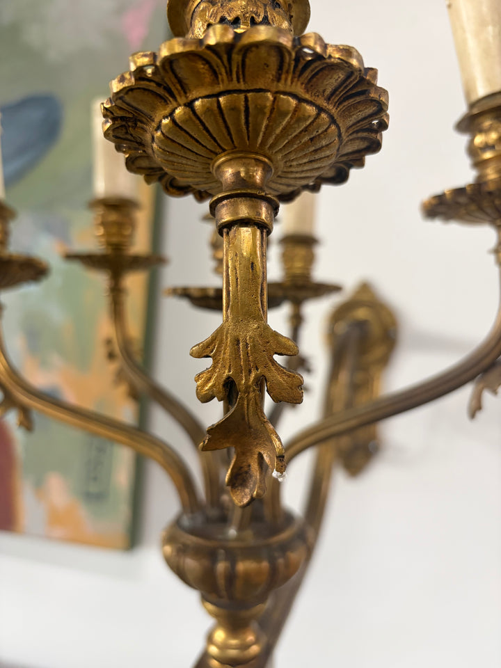 Ornate Gilt Brass Wall Sconces