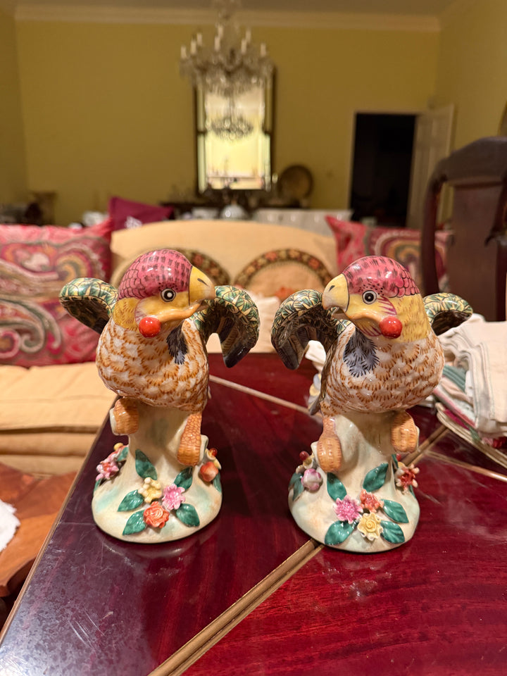 Majolica Parrot Figurines