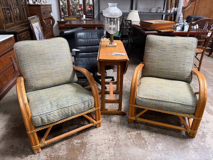 Set of 2 Vintage Braided Rattan and Bamboo Chairs