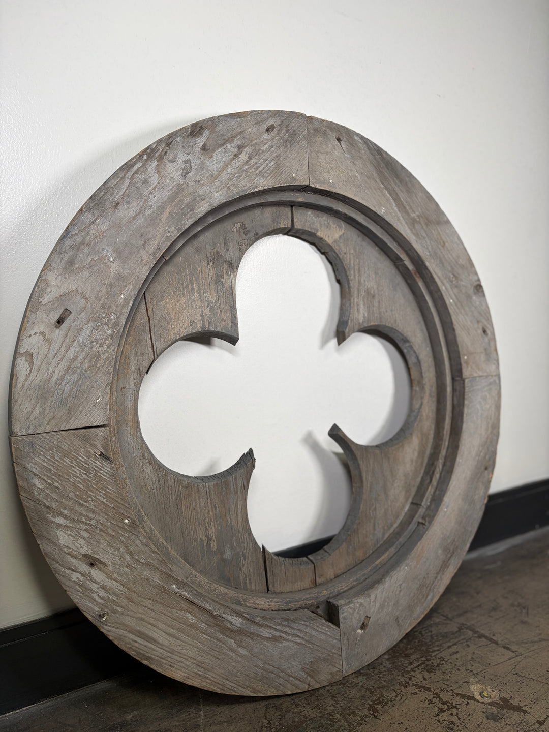 Large Round Wood Quatrefoil Architectural Element