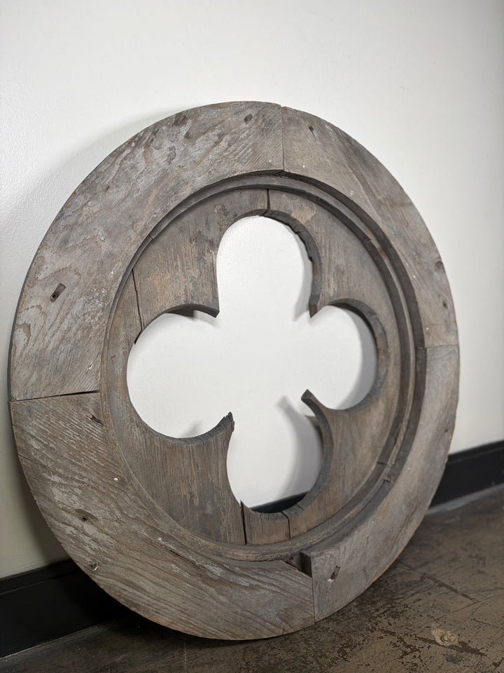 Large Round Wood Quatrefoil Architectural Element