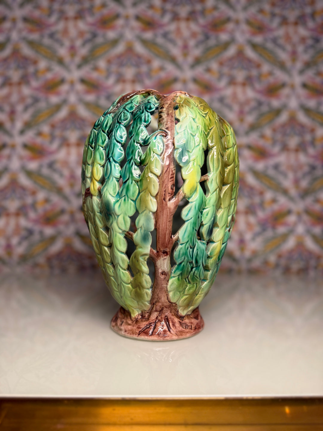 Antique English Victorian Majolica Lamp Shade