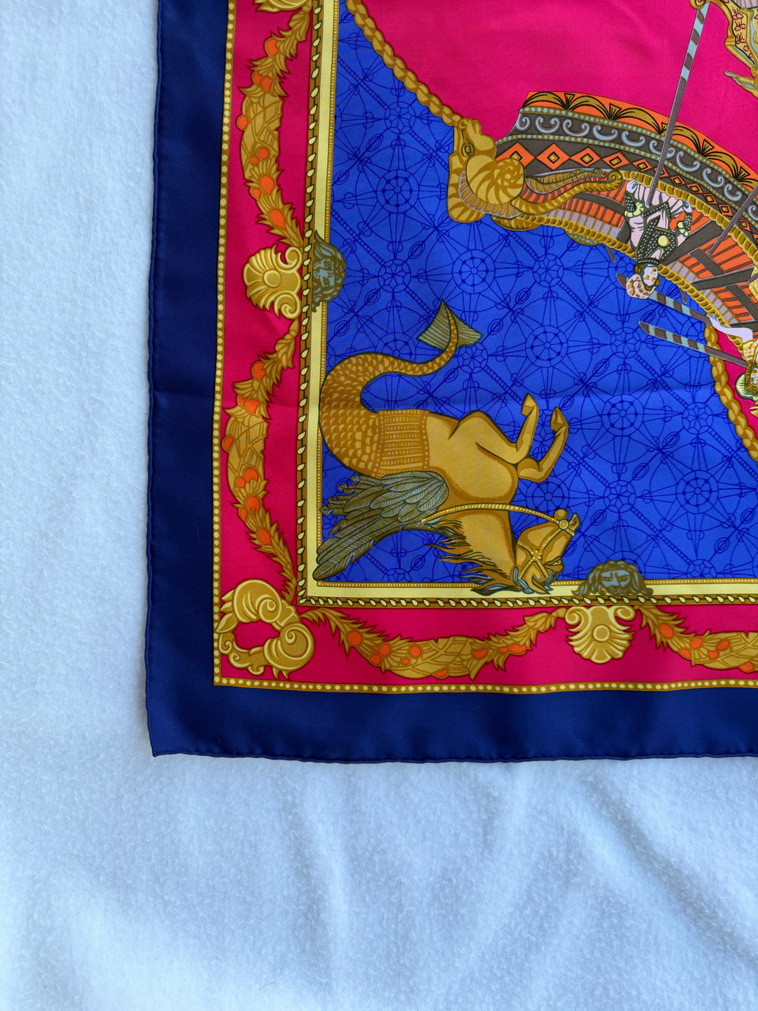 Vintage Hermès “Les Bissone de Venise” Blue Silk Scarf