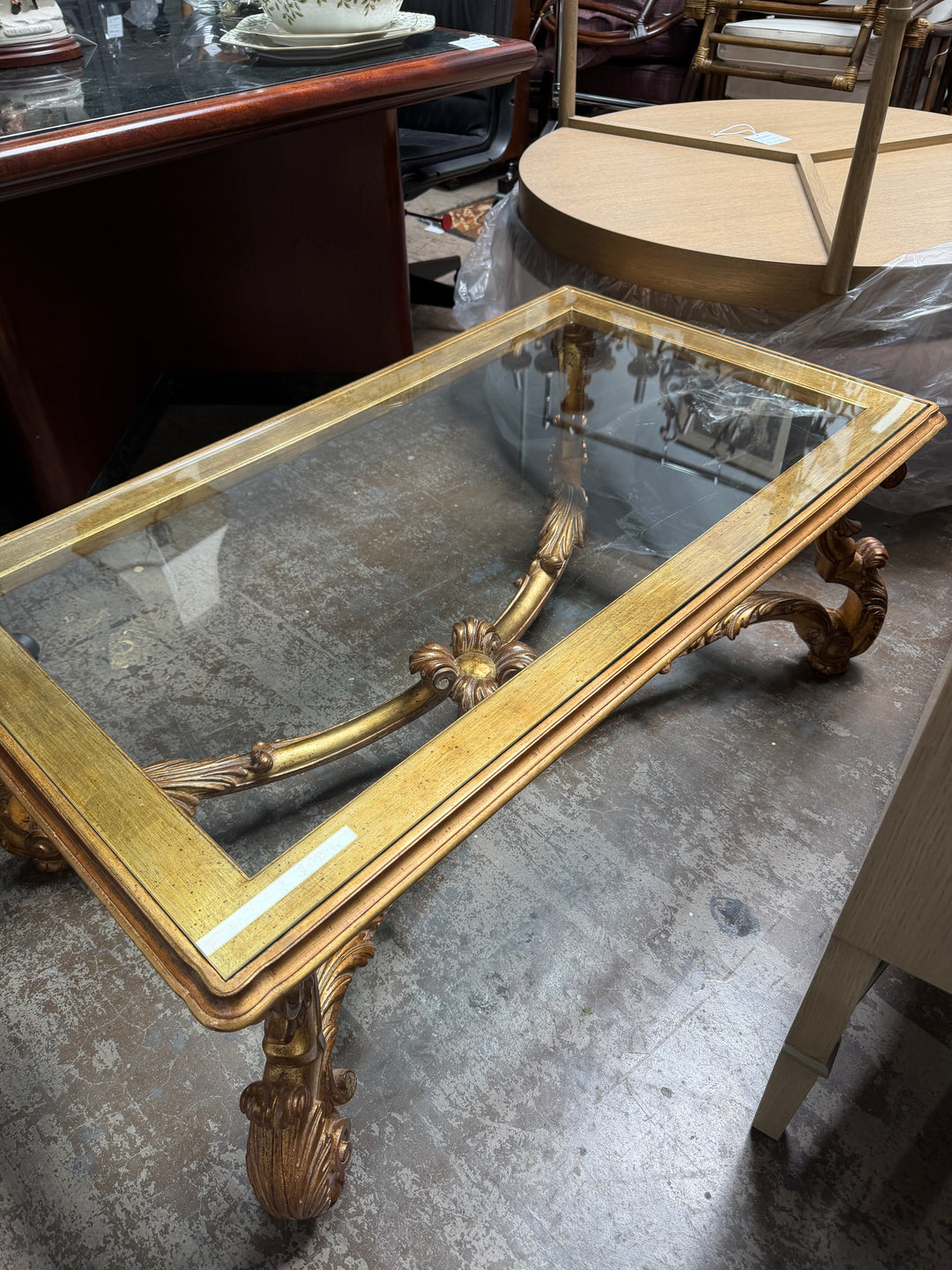 Gold Painted Coffee Table with Glass Top