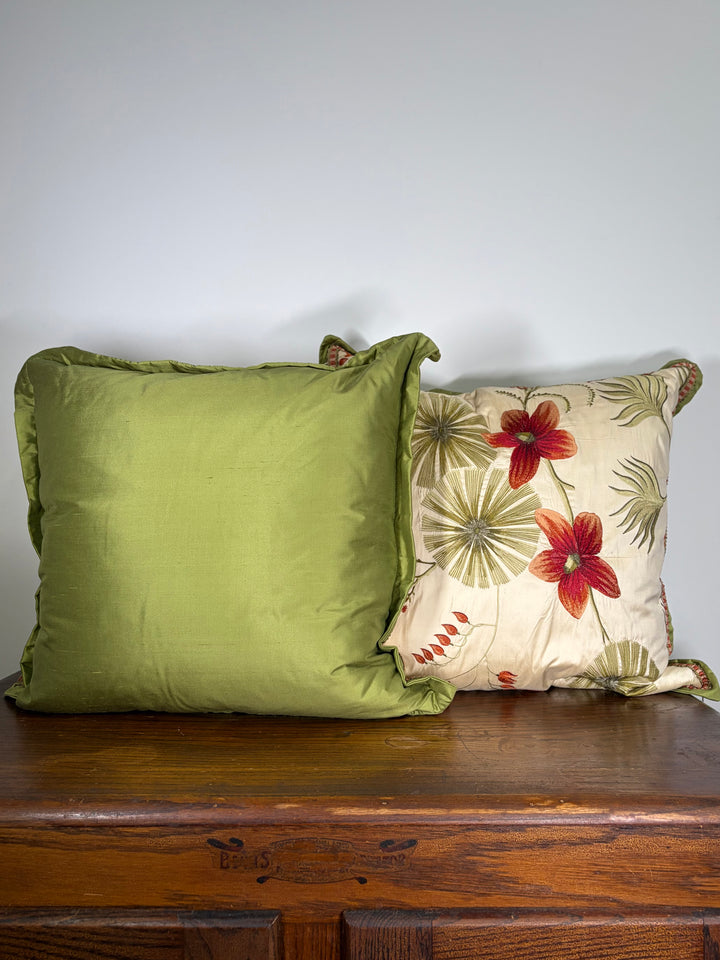 Pair of Embroidered Floral Decorative Throw Pillows