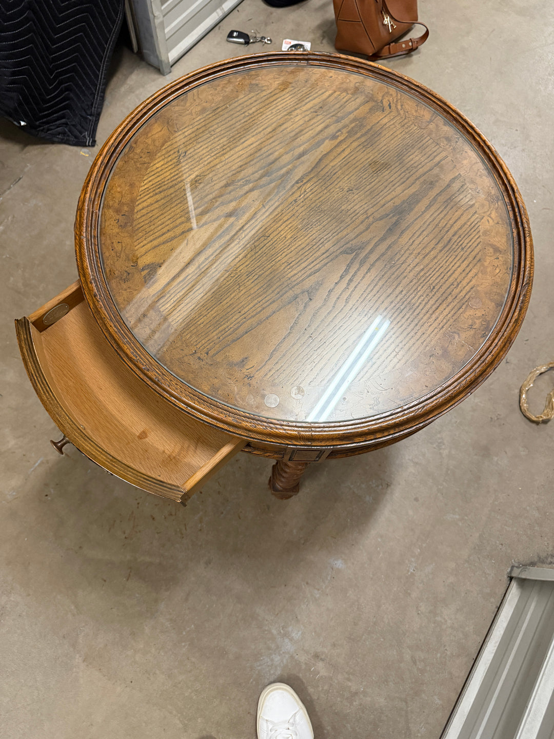 Baker Furniture English Barley Twist Oak and Burl Wood Tea Table
