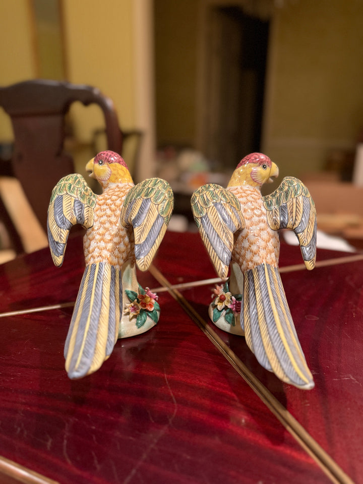 Majolica Parrot Figurines