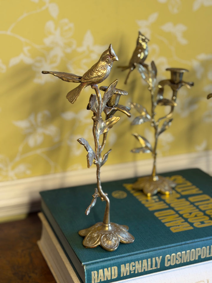 Brass Bird & Floral Candlesticks (Priced individually)