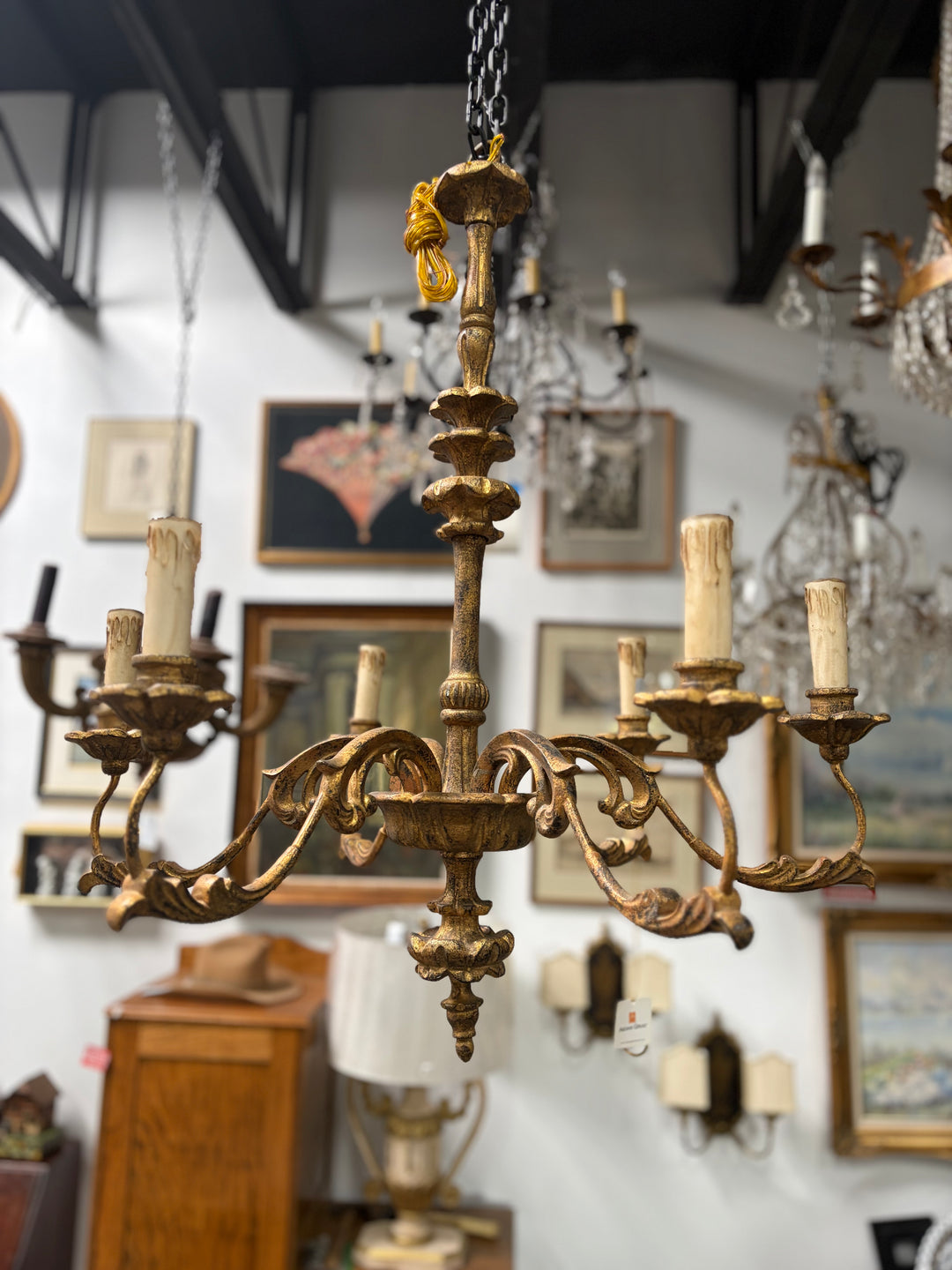 Aidan Gray Gold Gilt Five-Arm Candelabra Chandelier