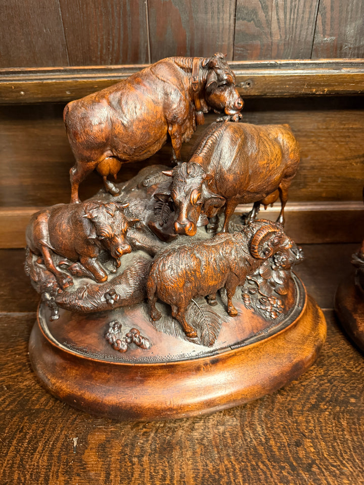 Pair of Black Forest Sculptures of Cattle Attributed to Johann Huggler of Brienz