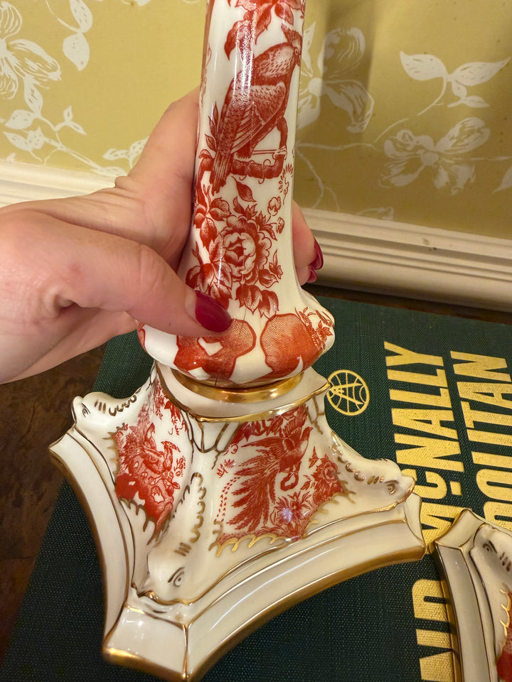 Royal Crown Derby Red Aves Candlesticks