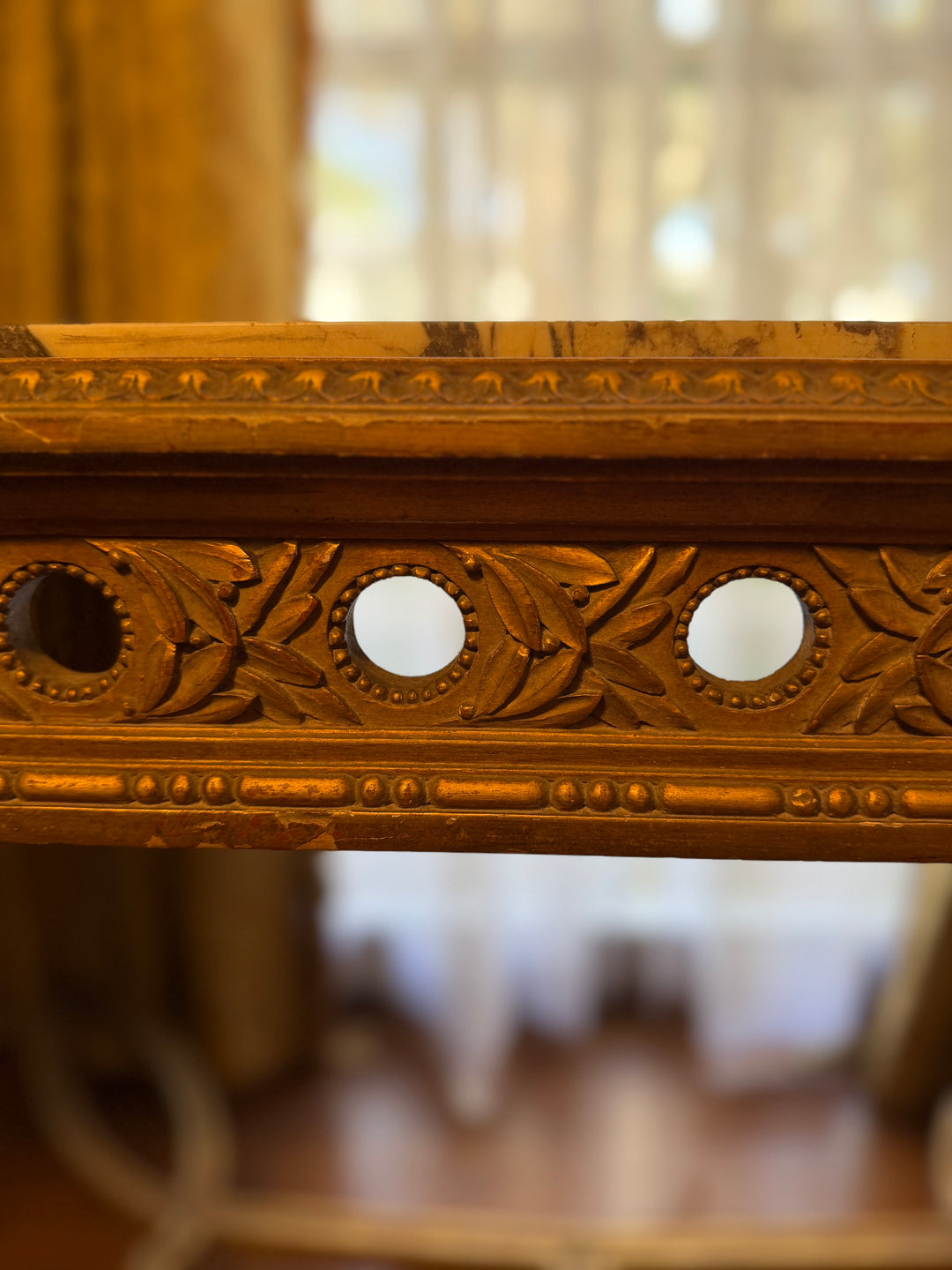 French Louis XVI Style Gilt Wood Marble Top Table